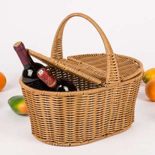 手提篮 厂家直销 仿藤篮 带盖篮 酒店客房清洁篮 野餐篮 野炊篮