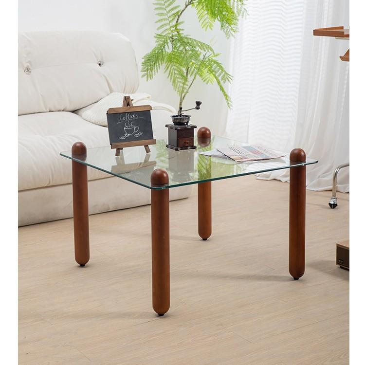 复古实木茶几简约现代小户型客厅家用正方形钢化玻璃设计感小桌子
