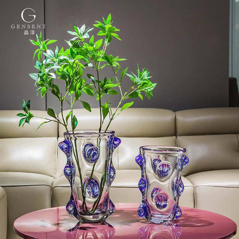 晶淳 法式创意轻奢大口径透明水晶琉璃玻璃花瓶 客厅软装摆件饰品
