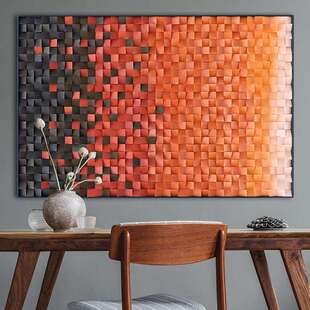 A51房间卧室床头沙发现代轻奢竖版 饰画 木头木块原木实木3d立体装