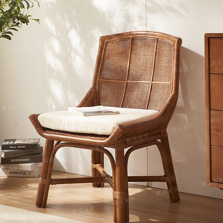 复古藤椅民宿餐厅椅子印尼真藤编靠背休闲靠背椅子阳台懒人椅中式