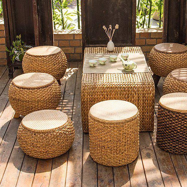 家用藤编矮凳阳台坐凳创意板凳沙发凳草编坐墩小凳子茶几圆凳椅子