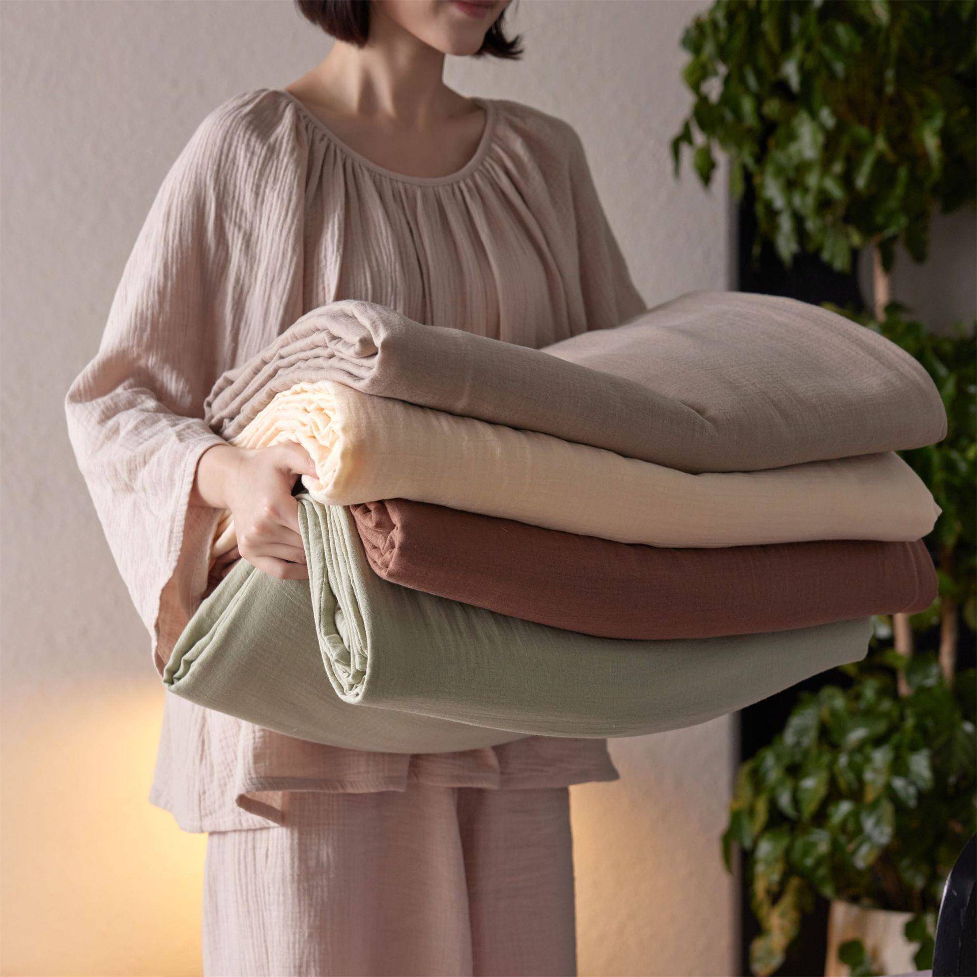 A类双层纱褶皱全棉单品被套1.5/2.0/2.2m拉链纯棉被罩单件单双人1