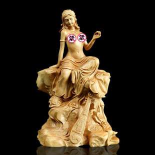 黄杨木弁天女辩才天福德雕美女智慧辩论富吉祥音乐木质摆件