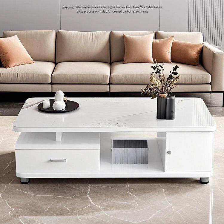 岩板实木茶几小户型轻奢现代简约客厅带抽屉储物圆角茶几家用桌子
