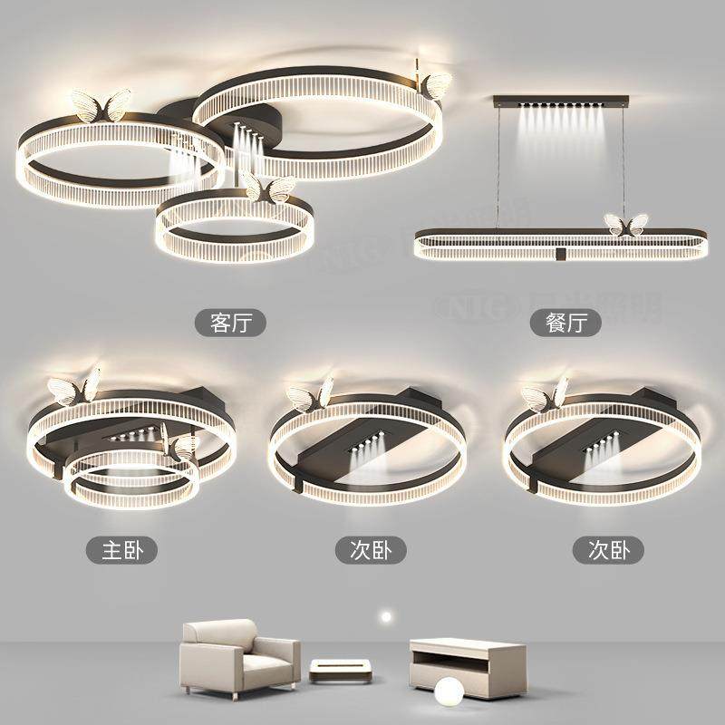 意式极简客厅主灯简约现代2025新款几何圆环吸顶灯具组合全屋套餐