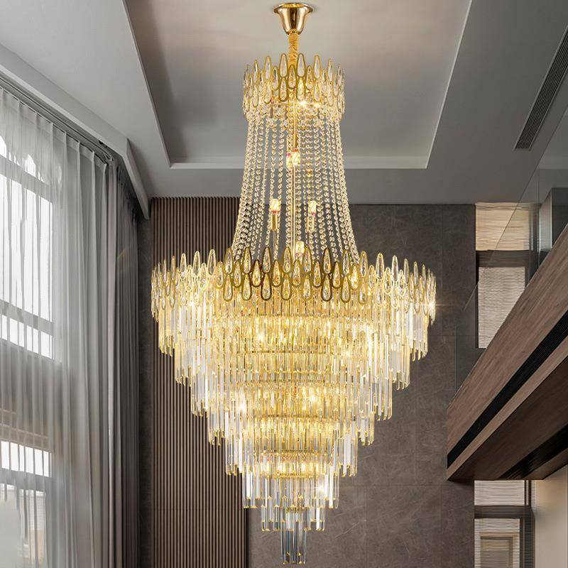 复式楼别墅水晶大吊灯奢华客厅灯楼中楼酒店中空旋转楼梯中山灯具
