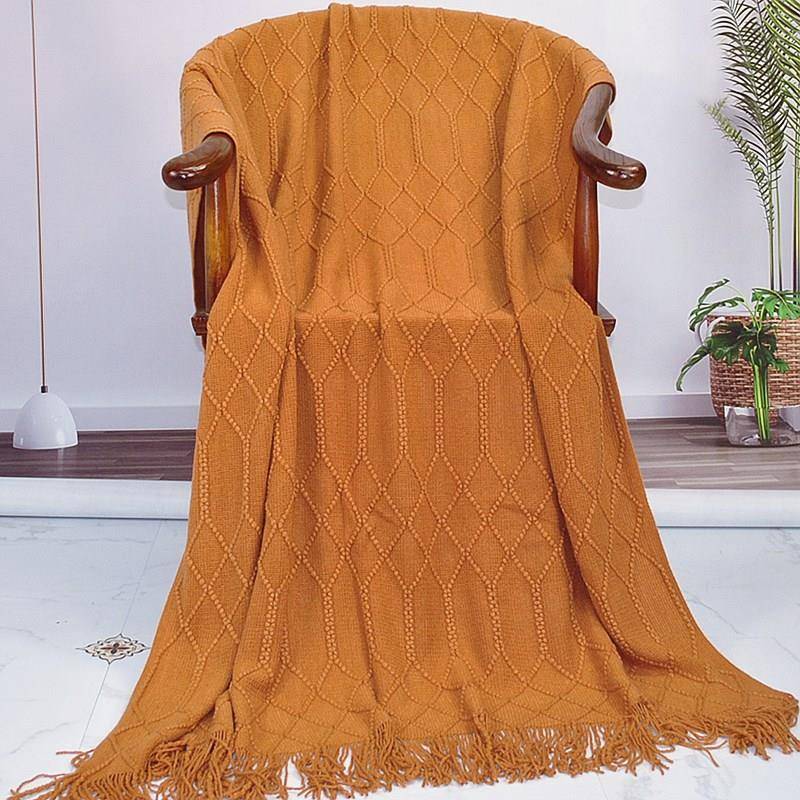 简约纯色流苏针织毯子 酒店尾床巾冬季办公室午睡客厅沙发毯