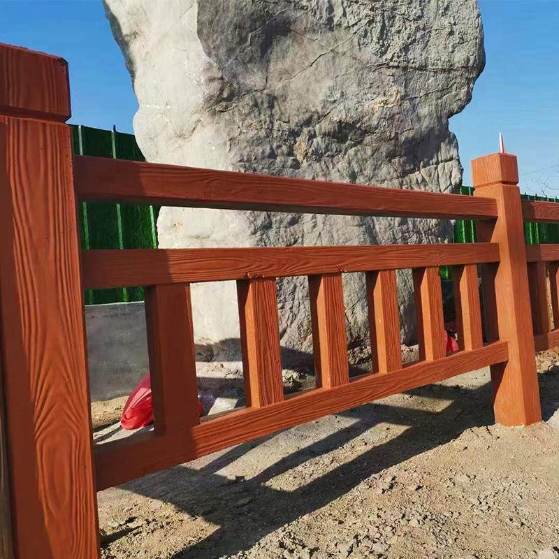 河边水泥仿木护栏乡村景观新中式庭院河道池塘混凝土钢Z筋隔离栏