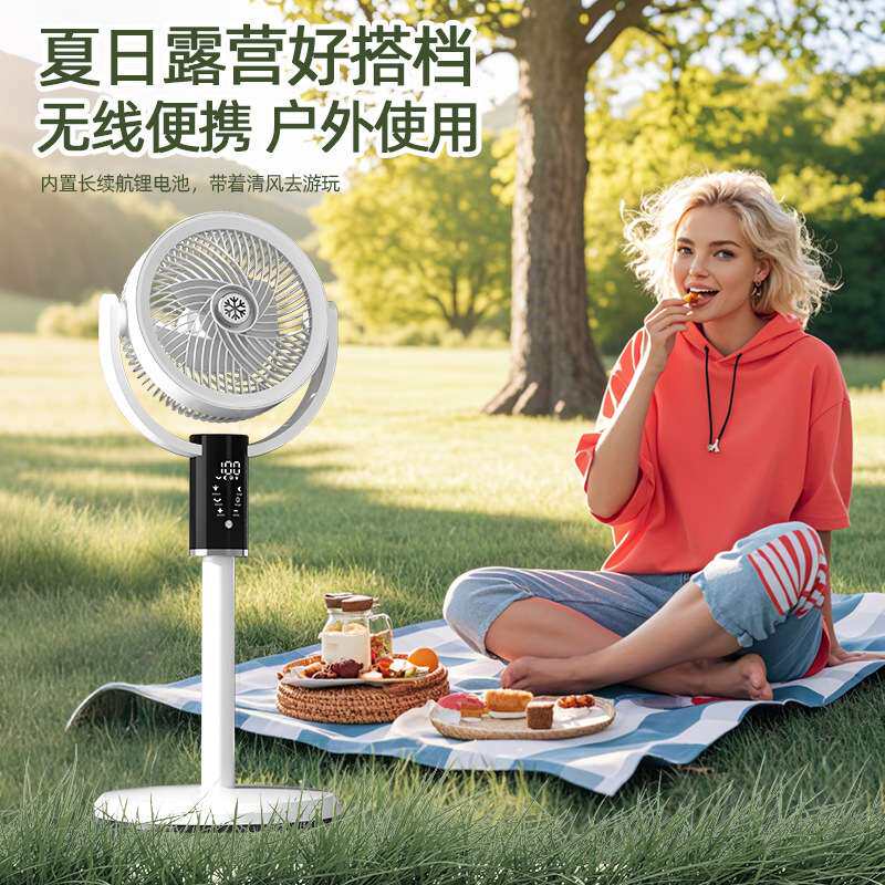 新品F5智能数显落地风扇8档风速带遥控自动遥头灯光定时充电风扇