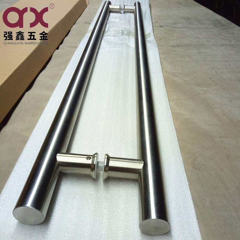 经典简约大玻璃门把手 不锈钢空心圆管拉手 H型对装双开大门拉手
