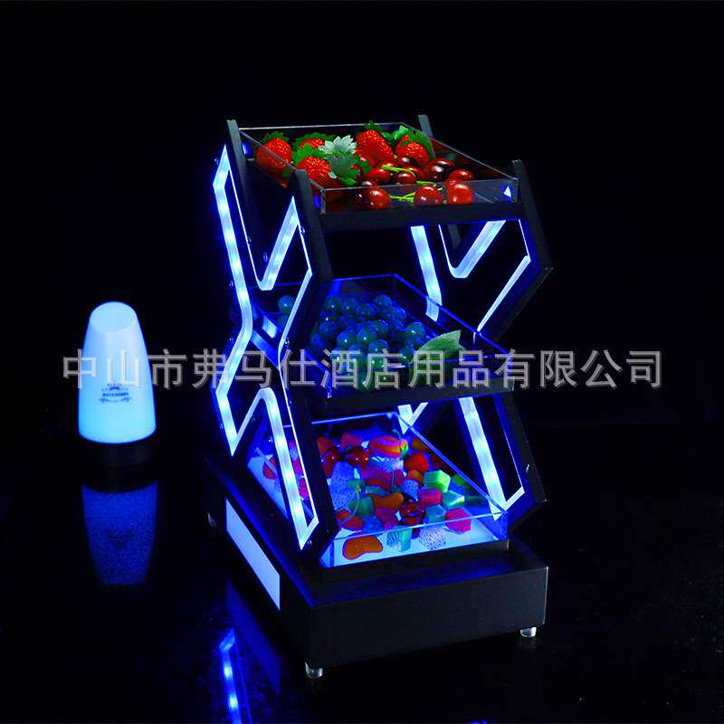酒吧水果拼盘KTVX型充电小吃干果碟商用双层水果盘架发光果盘夜店