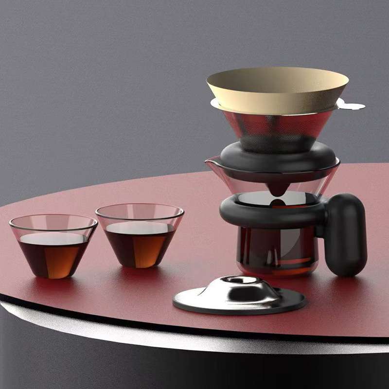 世器迷你快客杯玻璃咖啡器具户外功夫小茶具创意杯一壶两杯套装