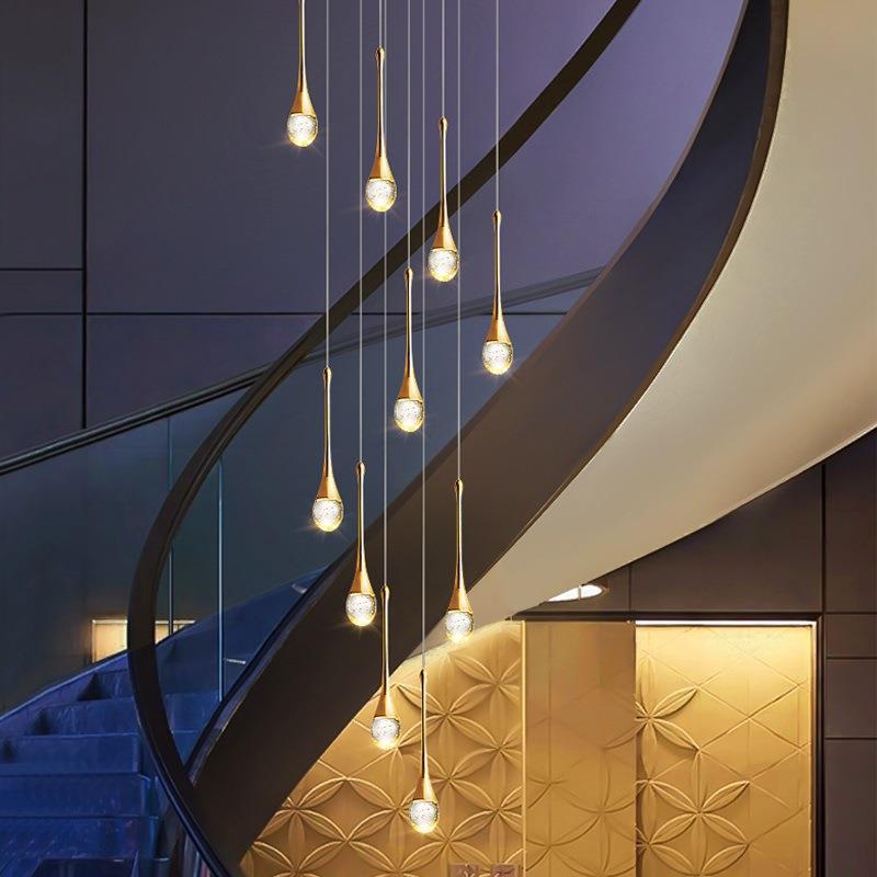 别墅大吊灯轻奢客厅水晶楼梯吊灯loft线楼梯间复式楼挑空挑高艺术