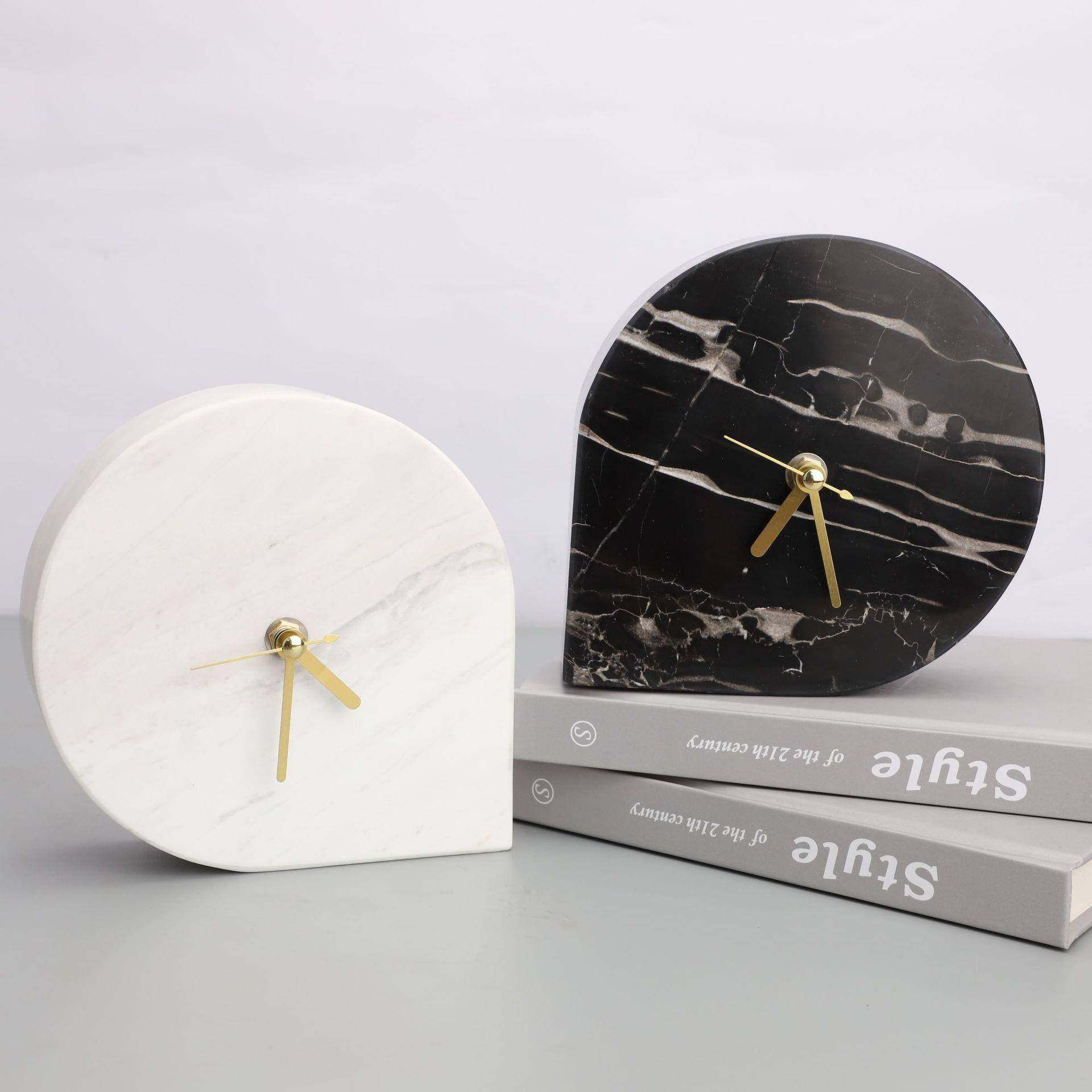现代简约大理石表摆件样板房售楼部玄关书房桌面钟表软装饰品