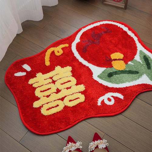 尚米特喜字结婚红色地垫浴室踩脚垫吸水防滑喜庆新婚卧室地毯