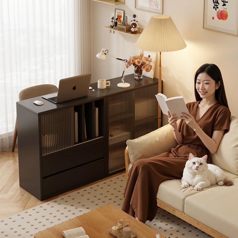 法式复古书柜实木矮柜客厅收纳储物柜一体落地置物柜展示柜餐边柜