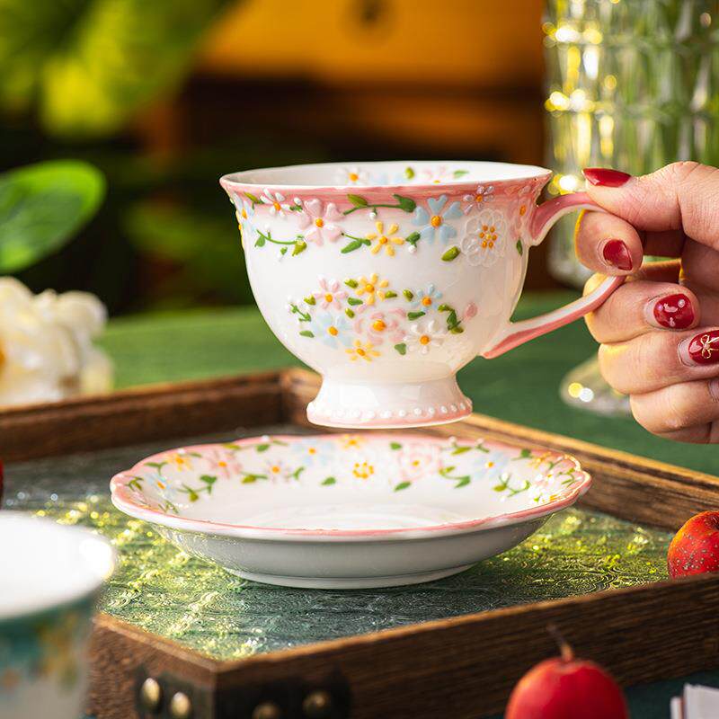 花有约咖啡杯套装陶瓷杯女士个人专用高颜值杯子拿铁杯下午茶餐具