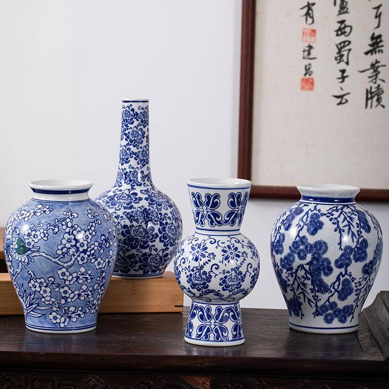 中式青花瓷桌面陶瓷小花瓶可水培客厅餐桌陶瓷花瓶高温装饰花瓶