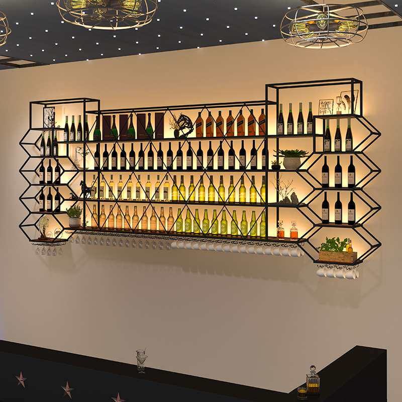 家用客厅墙上酒柜餐厅创意轻奢酒吧壁挂式置物架简约铁艺酒架现代