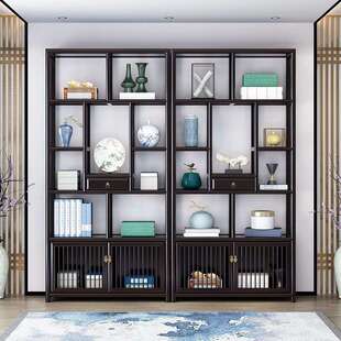 新中式博古架实木多宝阁置物架办公茶室展示柜隔断陈列书架子客厅