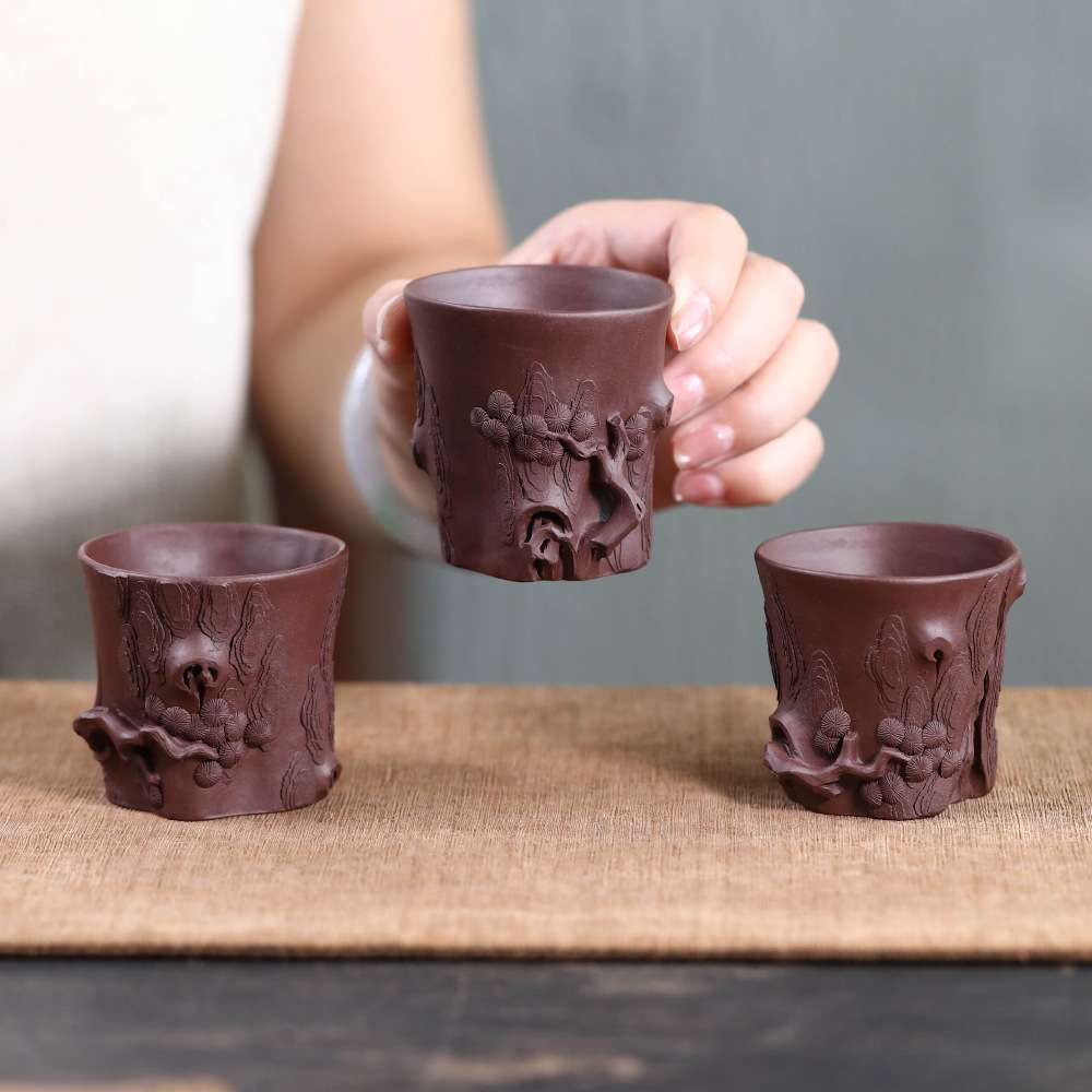 宜兴紫砂供春杯子手工树桩品茗杯松树杯大容量主人杯创意茶具茶玩