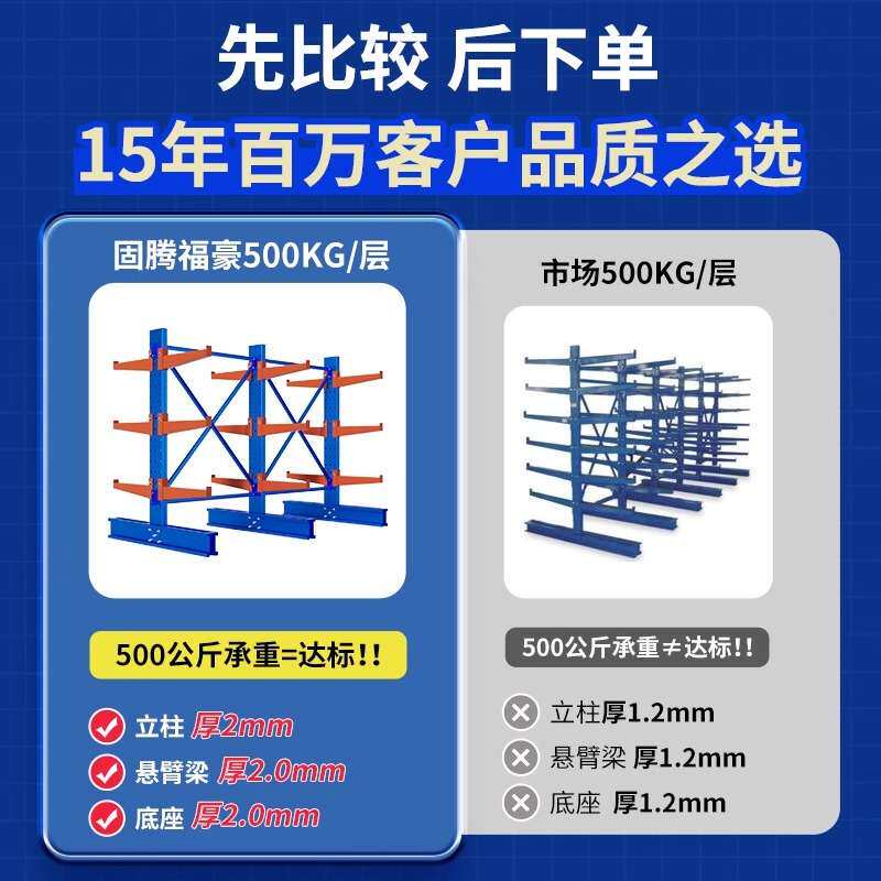 悬臂货架单面双面悬臂工厂五金铝材管材钢管长管悬臂架托臂货架