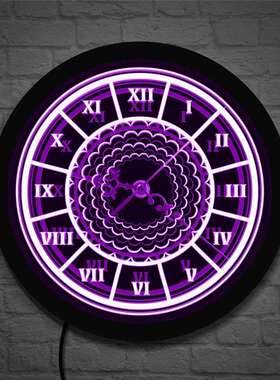 LED发光挂钟黑色墙钟圆形仿古罗马数字花卉家居装饰夜光时钟跨境