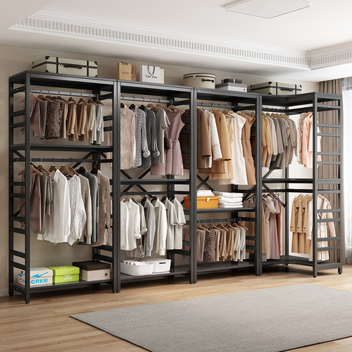 开放式衣帽间家用卧室落地式金属衣柜多层组合置物架步入式挂衣架