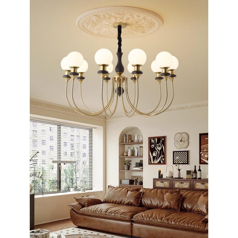 客厅吊灯中古风2025新款法式复古铜本色餐厅卧室吊灯中山灯具1