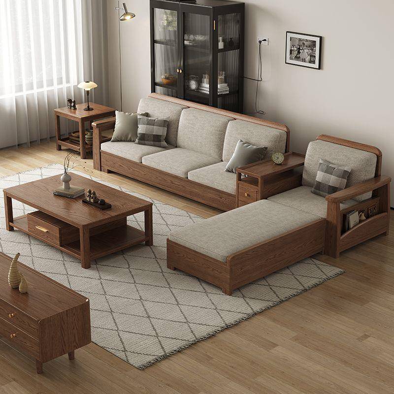 现代简约白蜡实木沙发客厅小户型冬夏储物转角贵妃家具组合