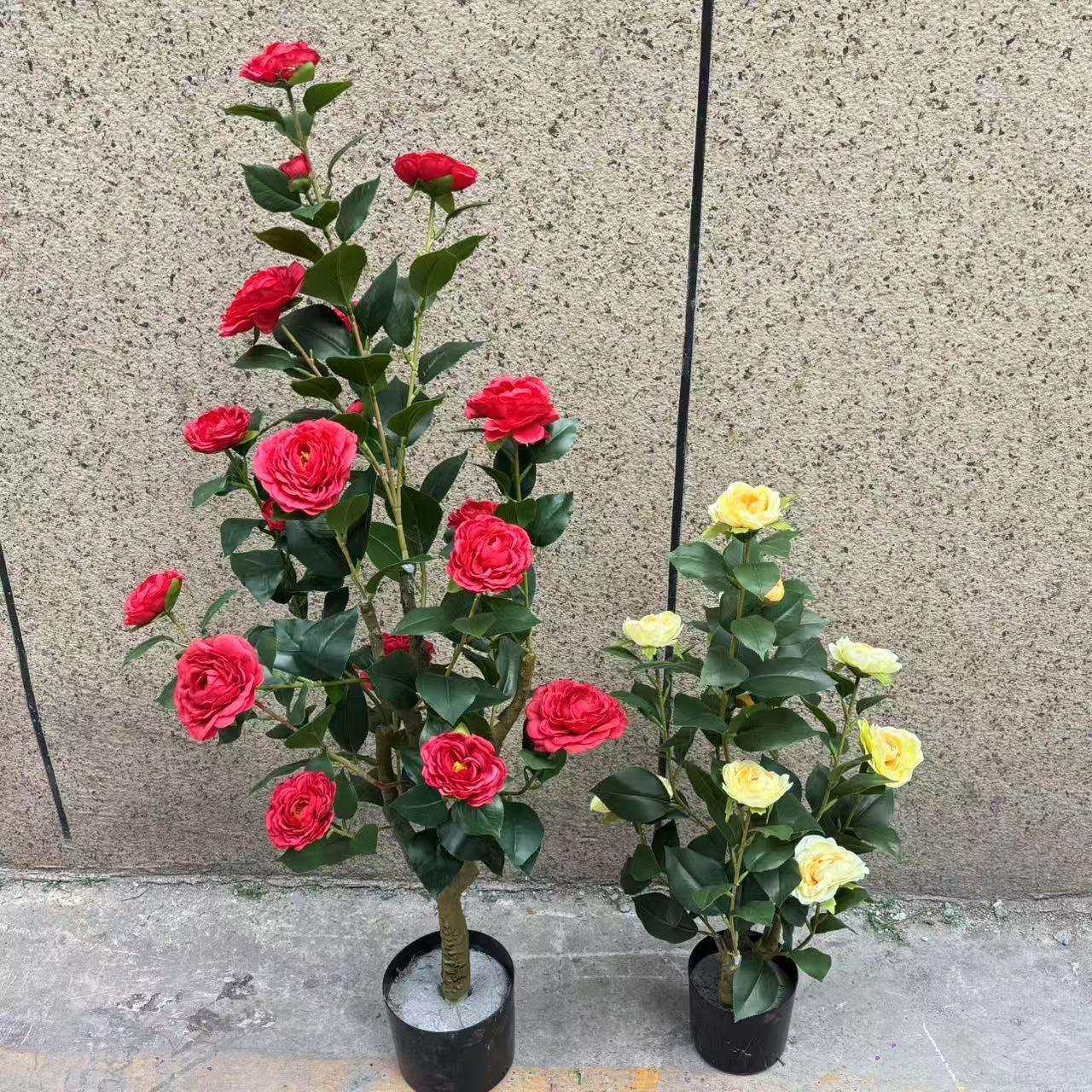 仿真茶花树山茶花人造假绿植盆栽家居装饰落地摆件室内轻奢仿真花