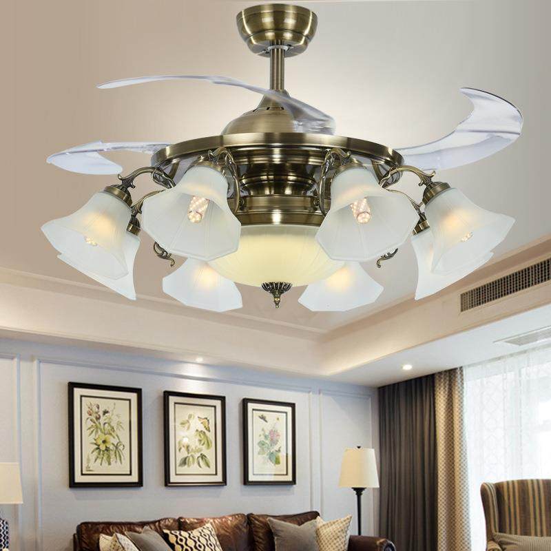 豪华八头隐形吊扇灯客厅餐厅卧室欧式时尚家用带风扇吊灯电风扇灯