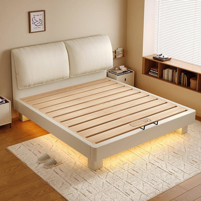 现代简约大象耳朵皮床小户型薄床头主卧燕尾榫大床轻奢双人床婚床