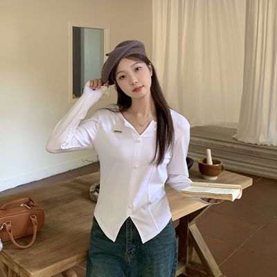 打底衣女内搭高级感可外穿时尚洋气辣妹风v领长袖t恤女大码胖mm显