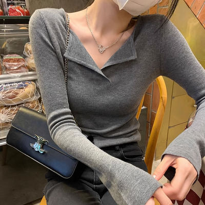 打底衣女内搭高级感可外穿时尚洋气韩版内搭V领打底针织衫女秋冬