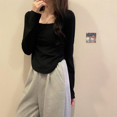 打底衣女内搭高级感可外穿配大衣大码胖mm方领正肩上衣女秋冬显瘦