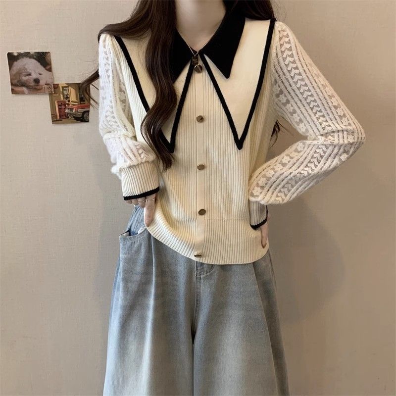 打底衫女内搭可外穿冬200斤大码女装撞色娃娃领长袖针织衫秋冬季