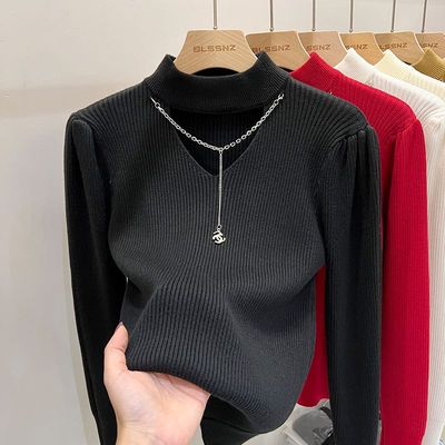 打底衣女内搭高级感可外穿配大衣秋冬季洋气挂脖镂空上衣设计感小