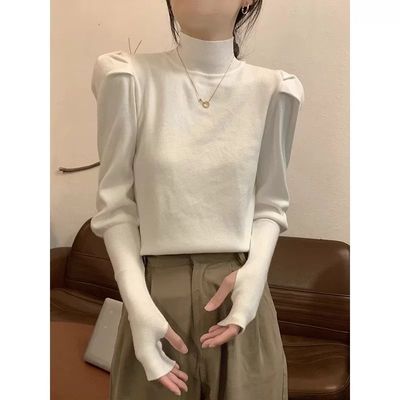 打底衫女内搭可外穿冬针织T恤半高领打底衫正肩毛衣女秋内搭设计