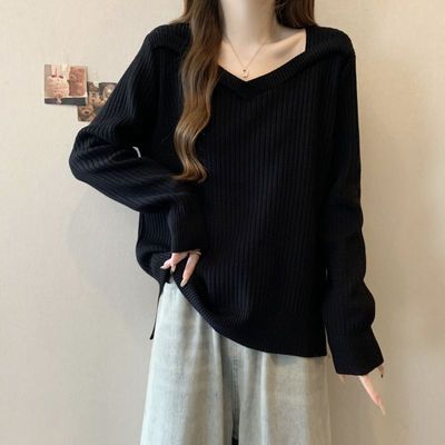 打底衣女内搭高级感可外穿配大衣大码胖mm宽松遮肉显瘦方V领针织