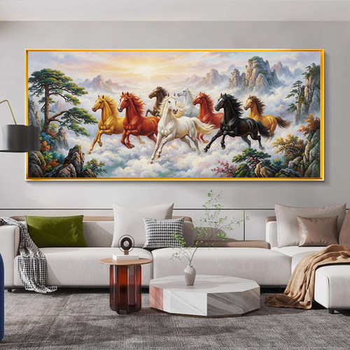 现代八骏图马到成功客厅沙发背景墙装饰画2026新款骏马飞驰壁画