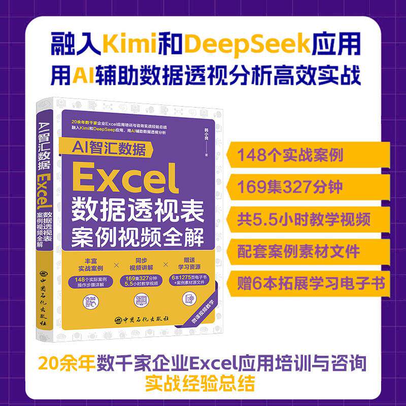【新华正版】 AI智汇数据Excel数据透视表案例视频全解 融入Kimi和DeepSeek应用169集327分钟共55小时全程视频教学148个实际案例助