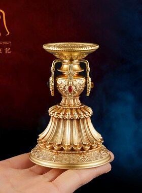 金萨文化 原创满愿八吉祥莲花座多用酥油灯供奉仿古中式烛台摆件