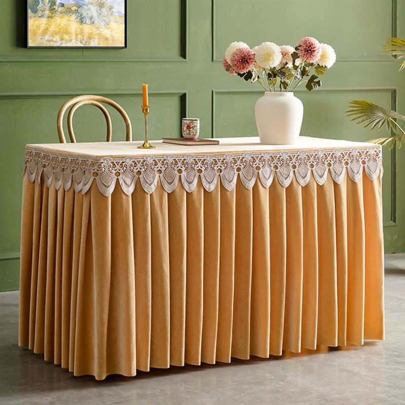 定制会议金丝绒桌布绒布桌裙长方形商务展会签到T办公桌流苏布艺