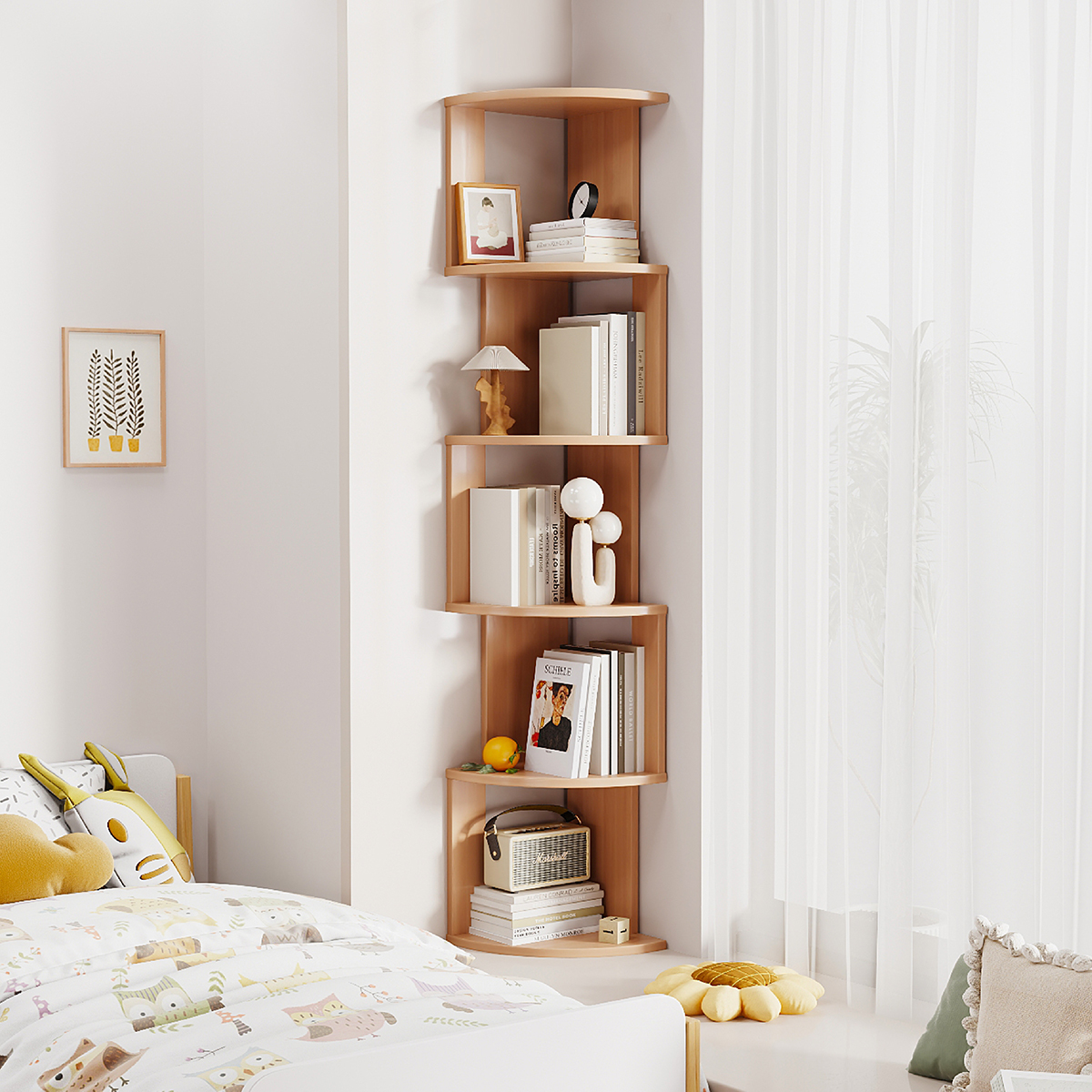 实木转角书柜拐角书架飘窗v柜北欧客厅卧室现代简约置物架落地