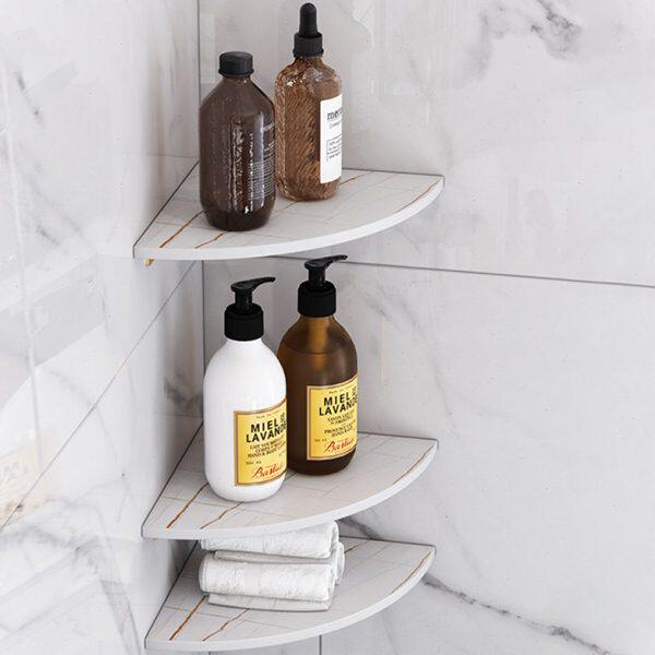 卫生间大理石岩板置物架免打孔浴室转角壁挂不锈钢厕所三角扇形