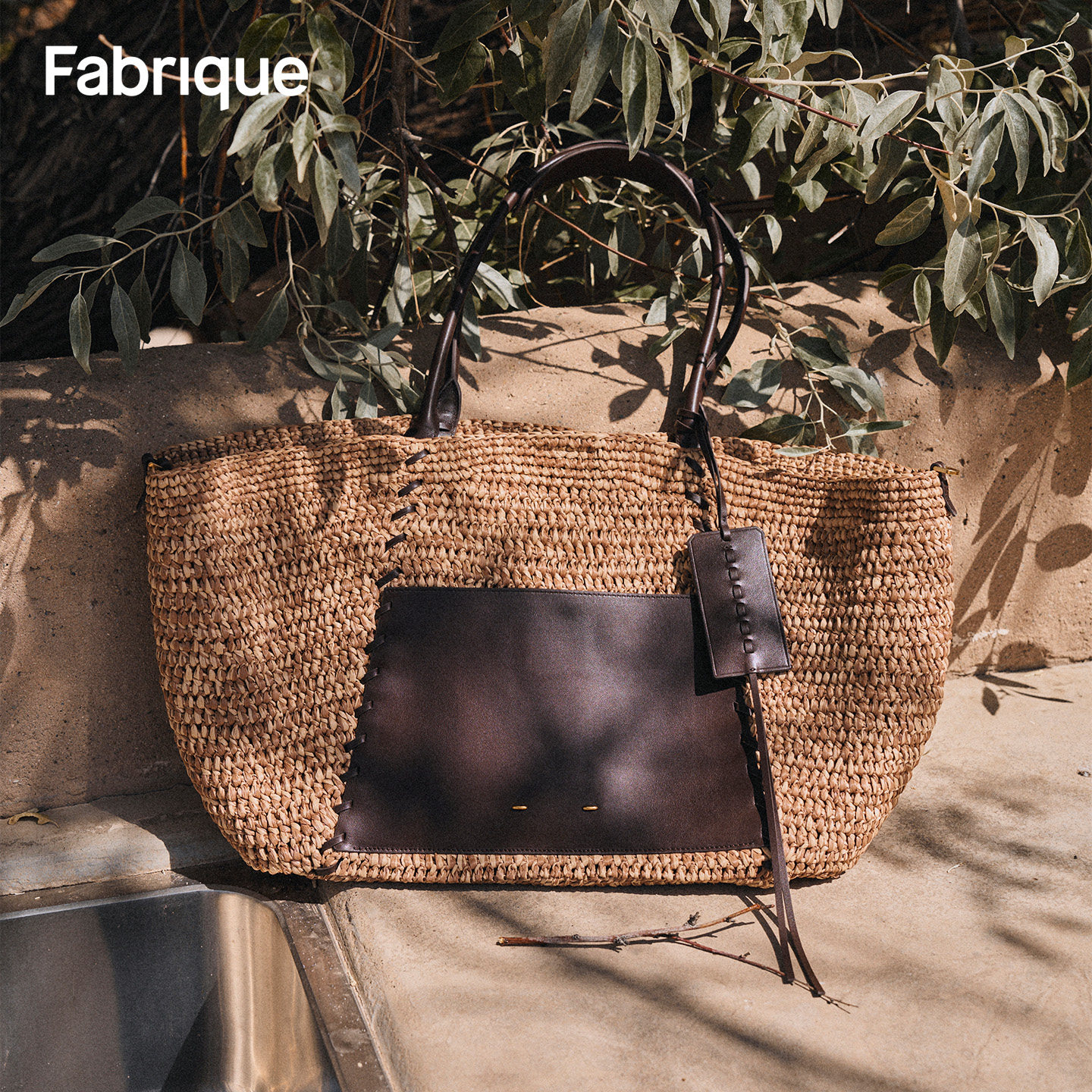 Fabrique【何穗同款】手工编织托特包拼牛皮松弛简约度假风单肩包