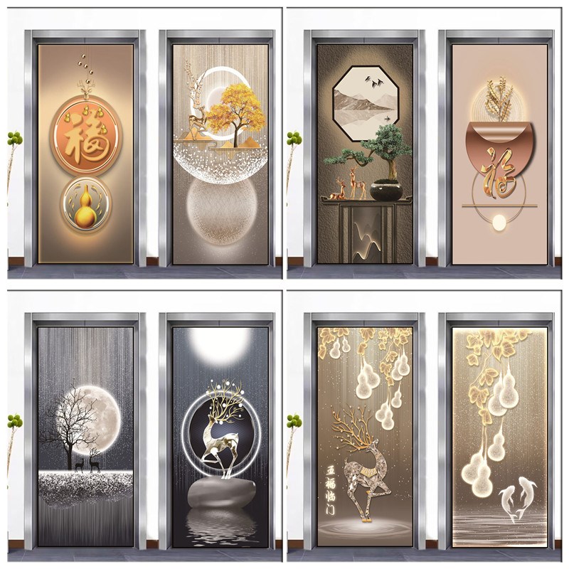 玄关装饰画轻奢入户门贴纸走廊y过道现代简约新中式衣橱门玻璃门