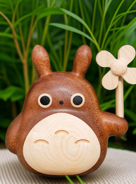 实木龙猫摆件家用桌面装饰木质汽D车载香薰摆件创意可爱卡通礼物
